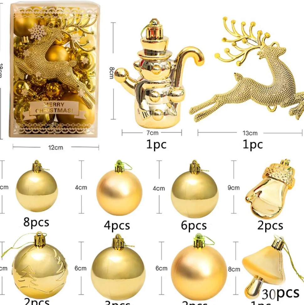 Boite De 30 Décorations De Noël - Or