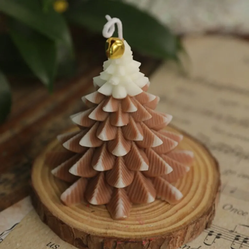 Bougie Sapin De Noël En Cire De Paraffine Naturelle : Sapin Marron Et Blanc