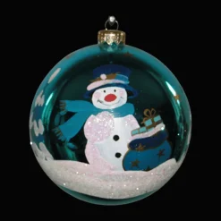 Boule De Noël Faite Main - Vert - Bonhomme De Neige Et Ses Cadeaux