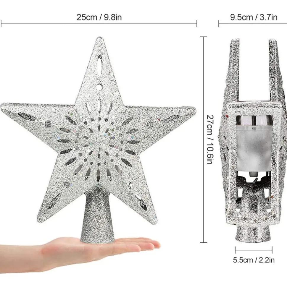 Cimier De Sapin De Noël : Projecteur D'étoiles Et Flocons Argent