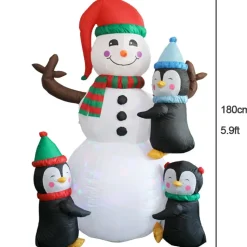 Décoration Noël Gonflable : Bonhomme De Neige Avec Pingouins