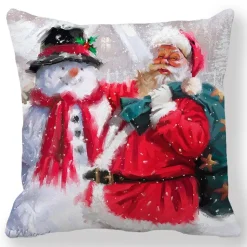 Housse De Coussin De Noël : Père Noël Et Bonhomme De Neige