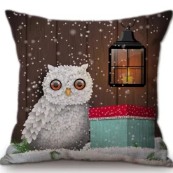 Housse De Coussin Hibou Neige