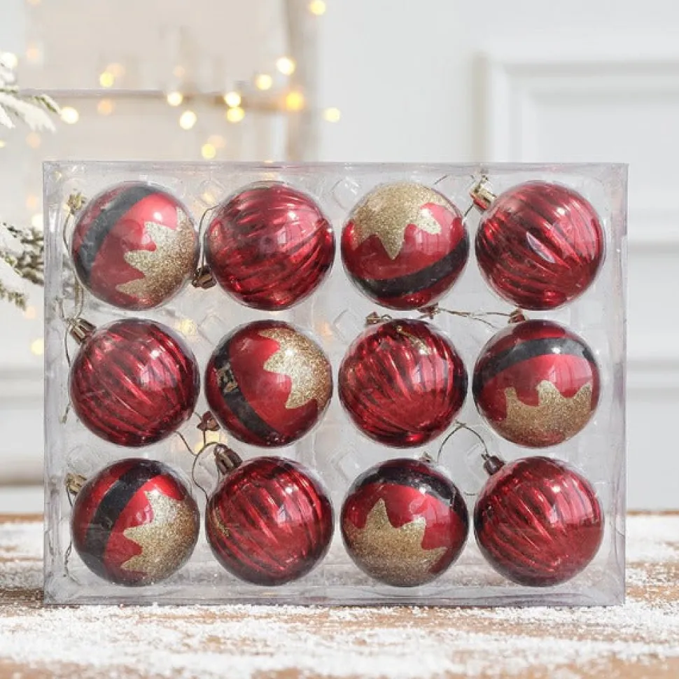 Lot De 12 Boules De Noël - Lignées