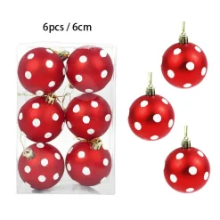 Lot De 6 Boules De Noël - Rouge à Pois Blancs