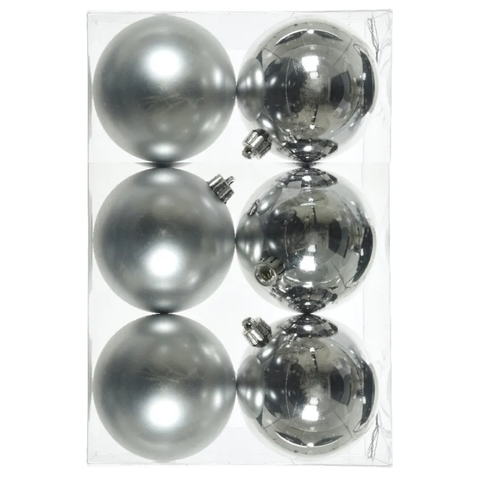 Lot De 6 Boules De Noël Argent 8 Cm