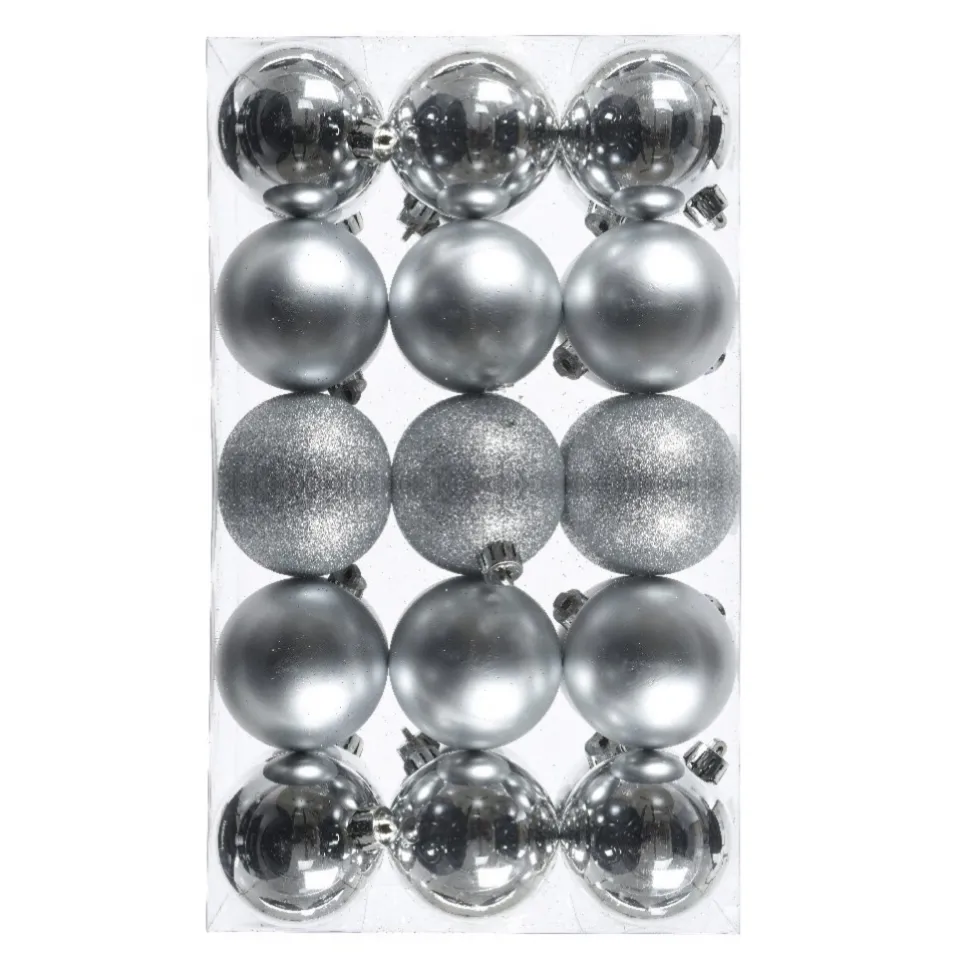 Lot De 30 Boules De Noël Argentées 6 Cm