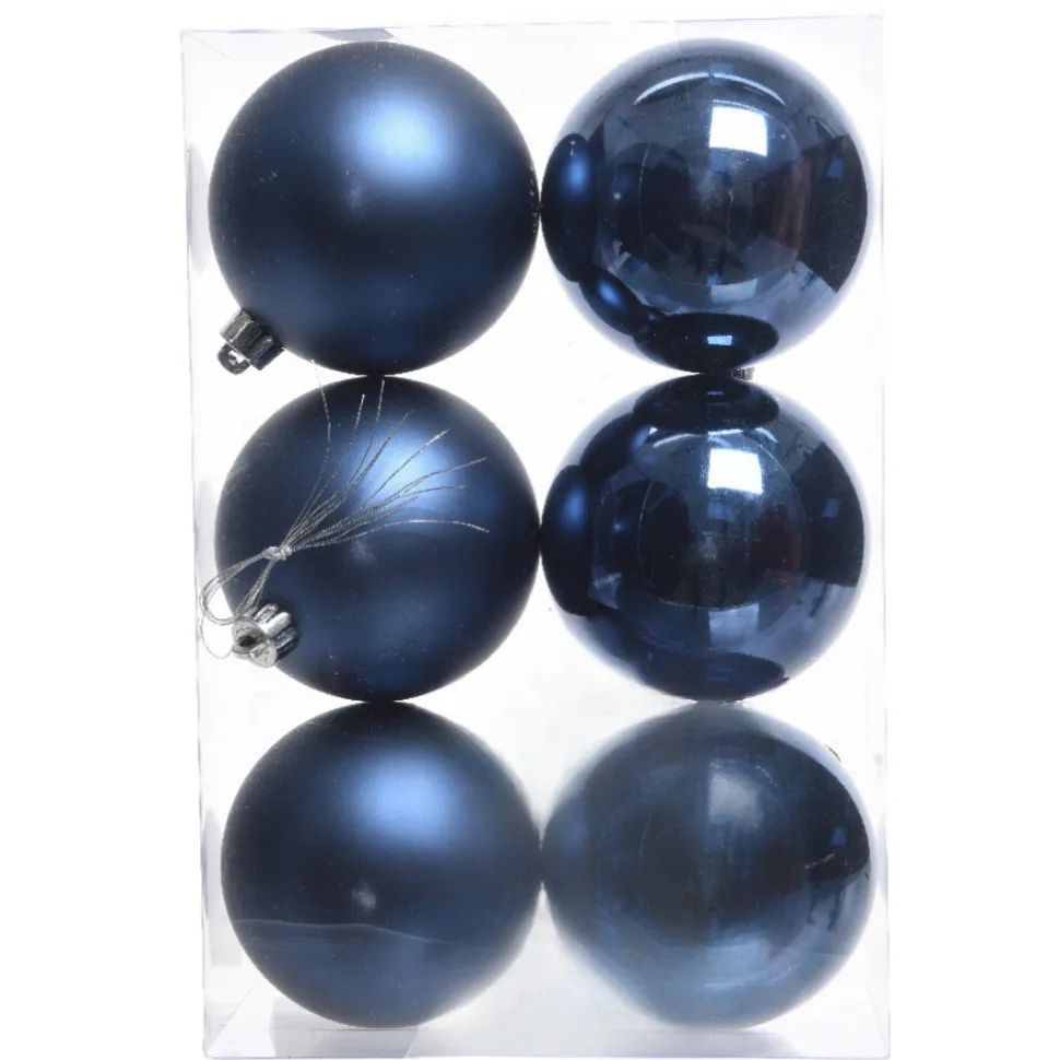 Lot De 6 Boules De Noël Bleu Nuit 8 Cm