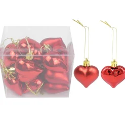 Lot De 12 Boules De Noël Coeur - Rouge