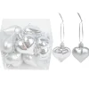 Lot De 12 Boules De Noël Coeur - Argent