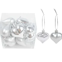 Lot De 12 Boules De Noël Coeur - Argent