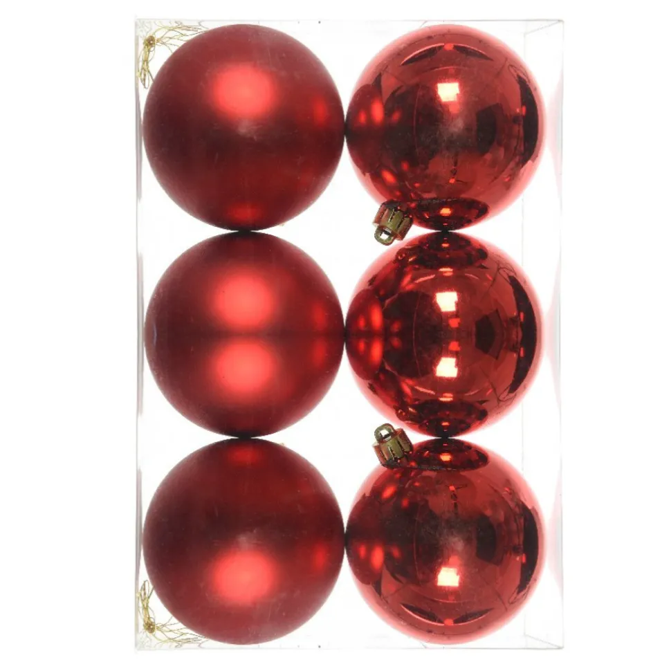 Lot De 6 Boules De Noël Rouges 8cm