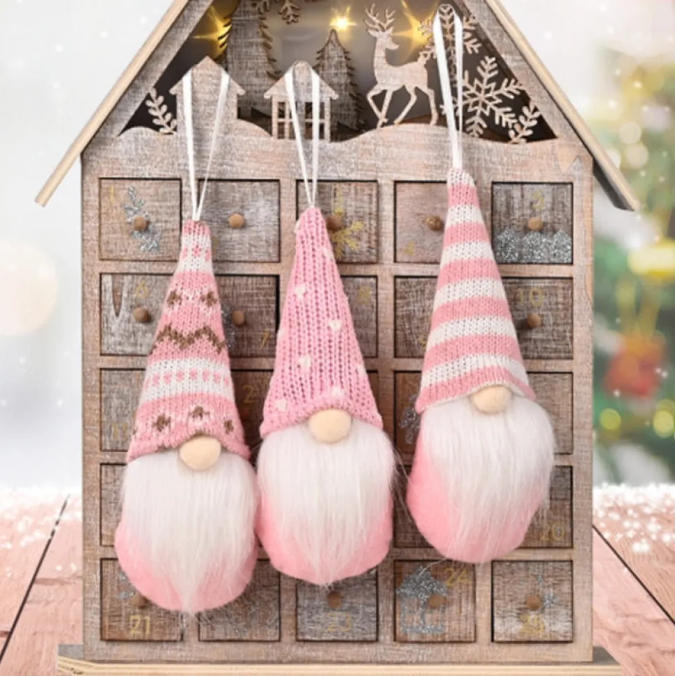 Lot De 3 Lutins De Noël à Suspendre - Rose