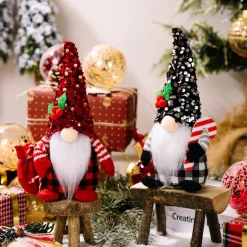 Lutins Gnomes De Noël - Rouge & Noir - Motif à Carreaux