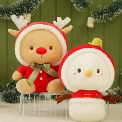 Peluche De Noël - Renne Du Père Noël Et Bonhomme De Neige