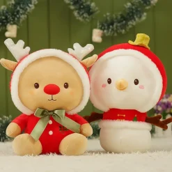 Peluche De Noël - Renne Du Père Noël Et Bonhomme De Neige